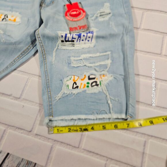 Mens  Blue Denim Distressed 5 Pockets Frayed Hem shorts Royal Spirit Short - Picture 9 of 9